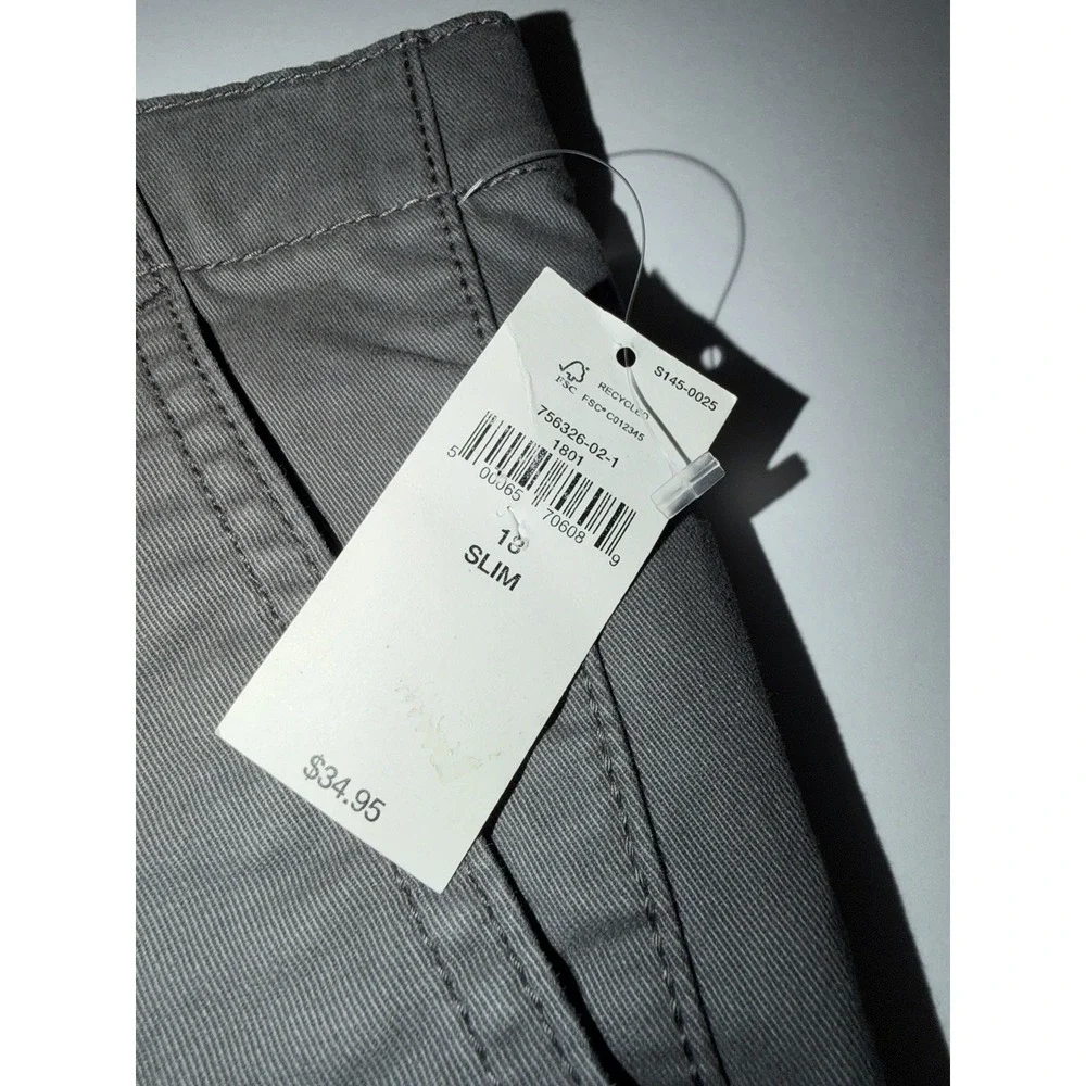 Gap Boys 18 Chino Pants Gray Slim Fit Adjustable Waist Casual Preppy Kids NWT